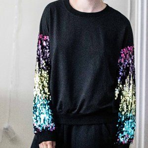 Shein Black Sweater with Sequin Sleeves